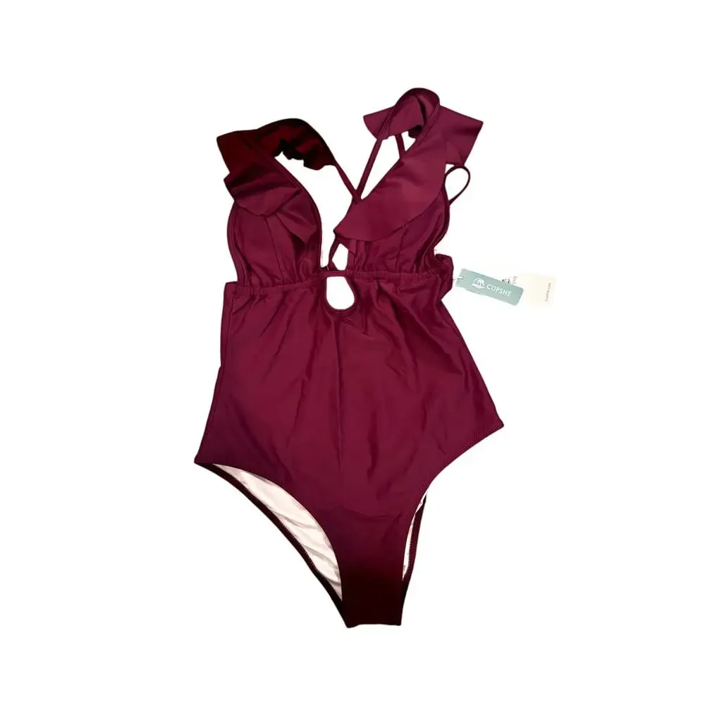 Heart Falbala One-piece Swimsuit, Size Medium - Picture 4 of 4